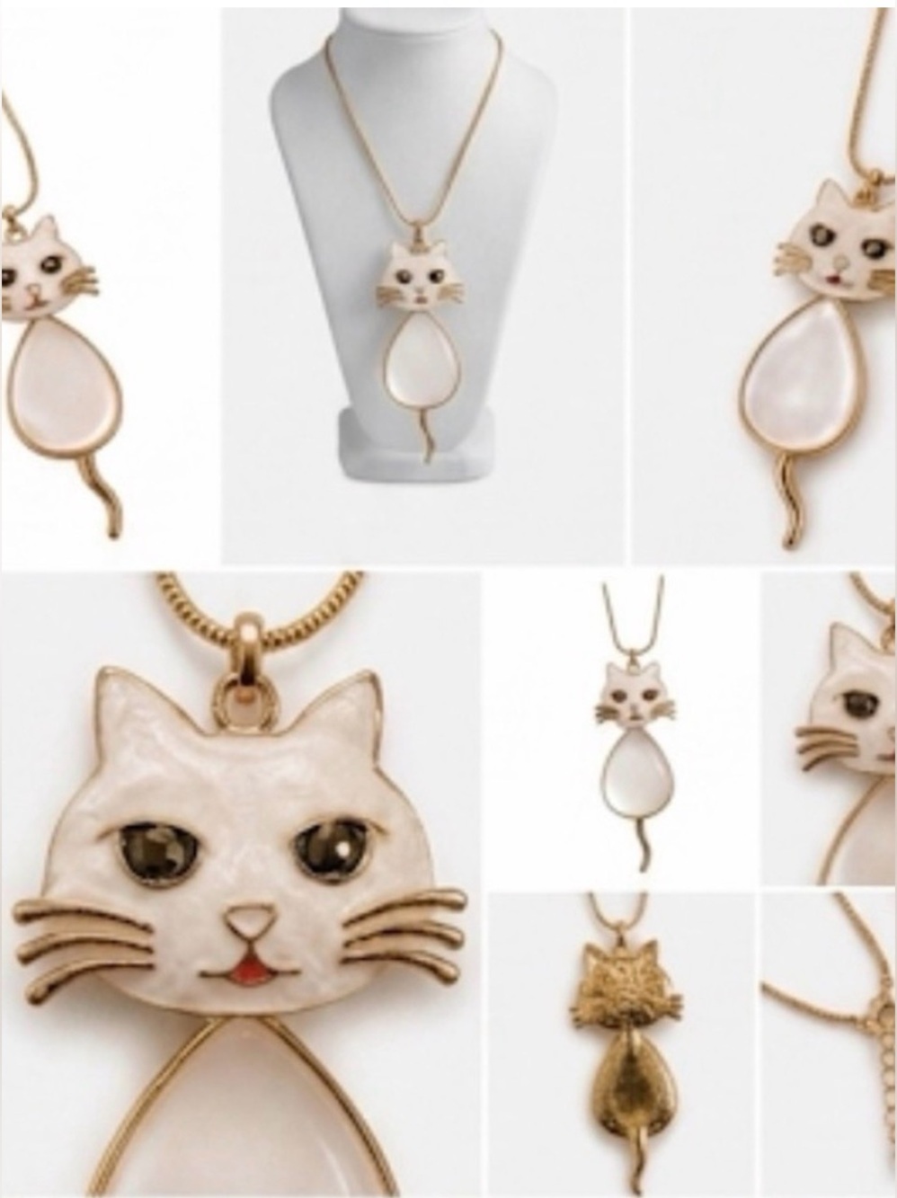 New Natasha Gold Cat Pendant Necklace with Mother-of-Pearl - Picture 4 of 7